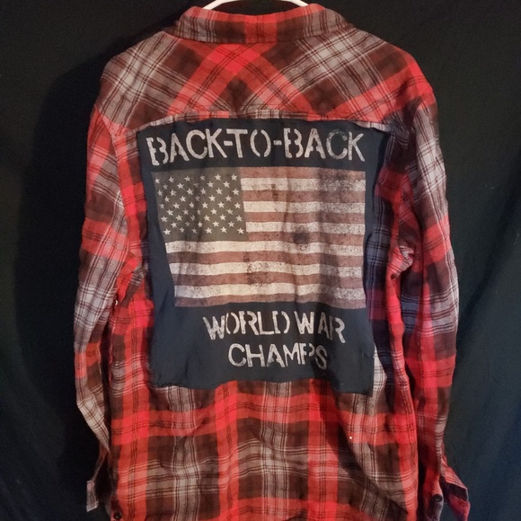 Upcycled Flannel Shirt Button Front World War Champs Adult Size Large - Picture 2 of 6